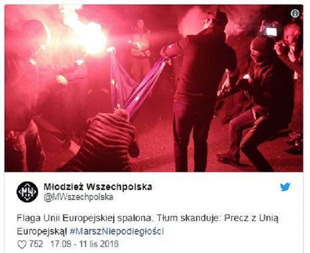 Podpalenie flagi UE nie jest karane? "Takie są przepisy Traktatu Lizbońskiego"