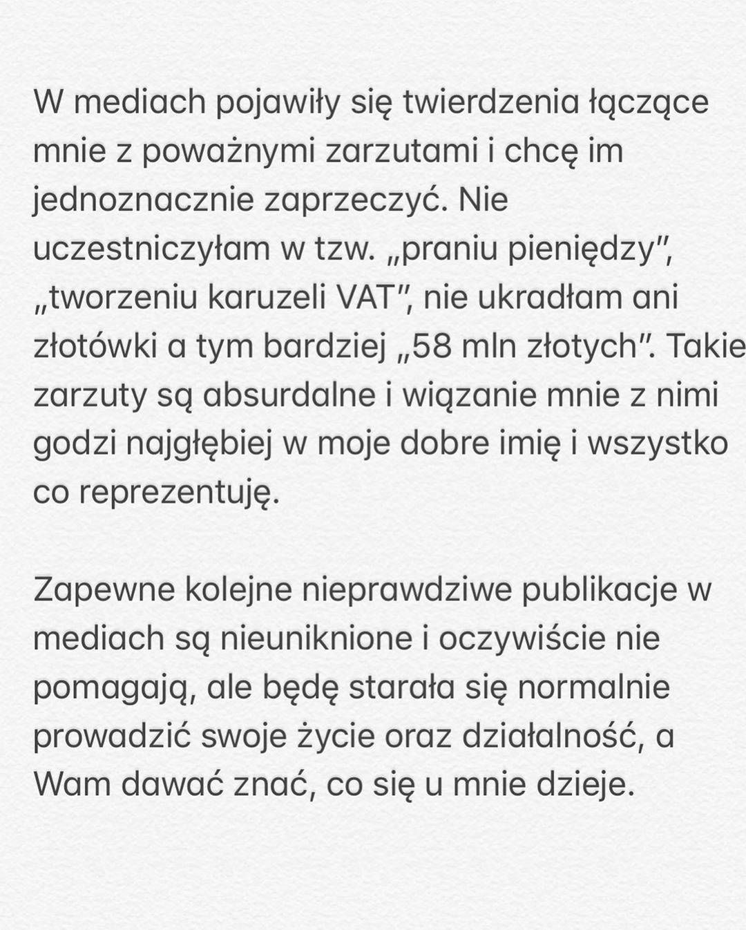Marcelina Zawadzka wystosowała oficjalne oświadczenie