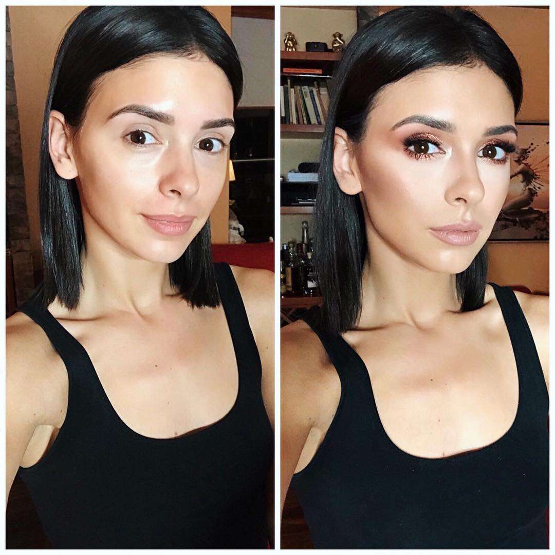 Klaudia Halejcio bez i w makijażu