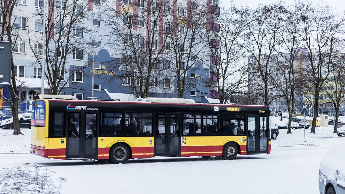 Wrocławskie autobusy w czwartkowy poranek miały problem, by poruszać się po białych ulicach miasta