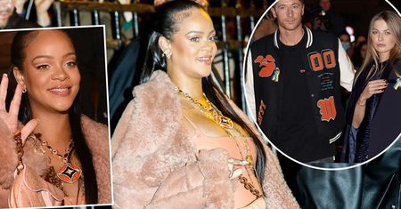 Rihanna na imprezie z Lewandowskimi. Spod jej skórzanego płaszcza wystawał ciążowy brzuszek. Miała warty fortunę dodatek Diora