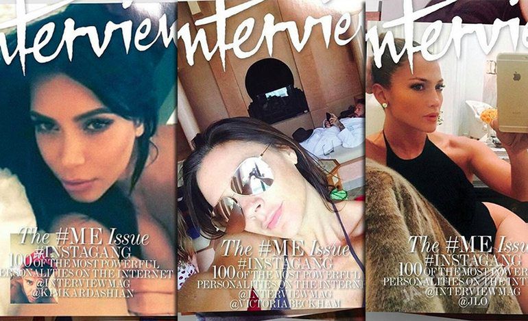 Osiem genialnych okładek "Interview" z selfie topowych gwiazd - Kim Kardashian, Victoria Beckham, Madonna, Jennifer Lopez...