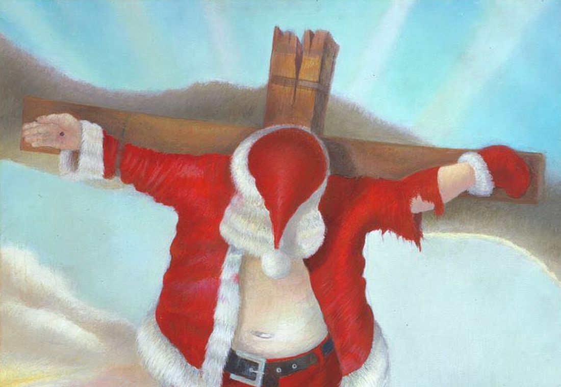 Artysta namalował ukrzyżowanego Mikołaja. Wystawił go przed kościołem