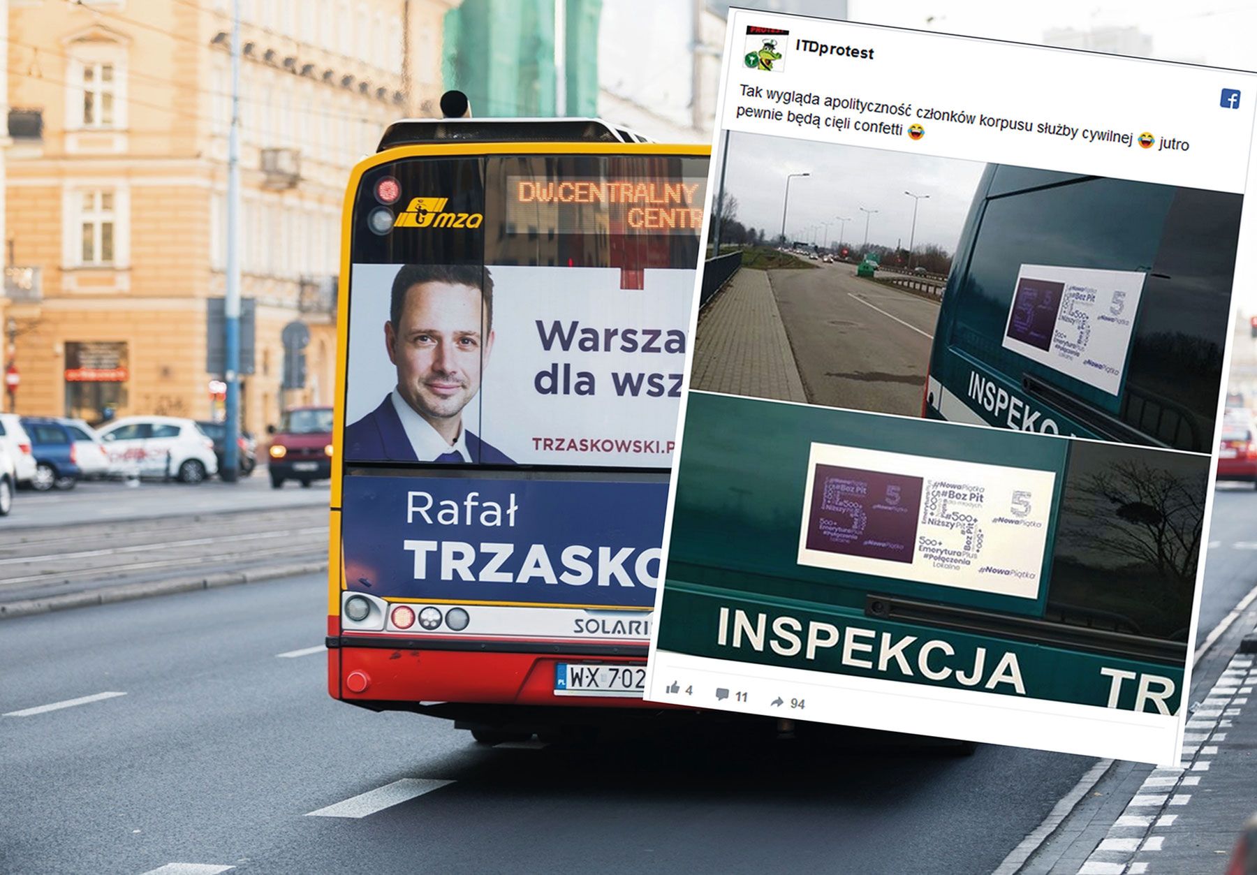 W odpowiedzi na zarzuty ws. reklam na stołecznych autobusach PO przypomina plakaty PiS na radiowozach ITD