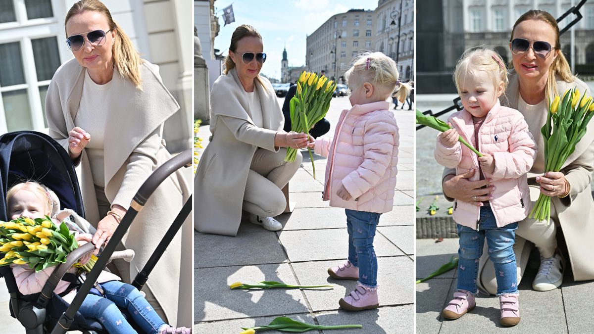 Joanna Kurska z córeczką uczciły pamięć o Marii Kaczyńskiej. Pojawiły się razem pod Pałacem Prezydenckim