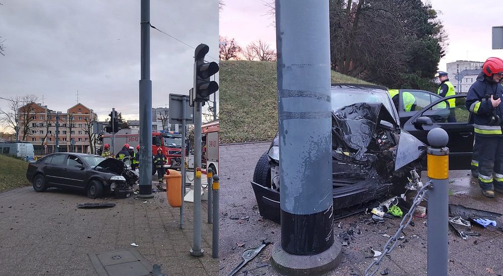 Kierowca rozbił auto na ul. Grota Roweckiego w Elblągu. 