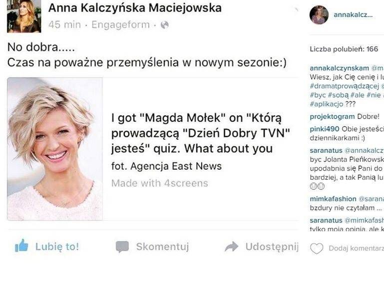 Anna Kalczyńska rozwiązała quiz. Prowadząca Dzień Dobry TVN jest podobna do Magdaleny Mołek