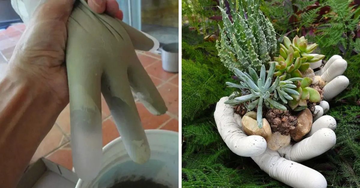 Concrete Hand Planters, Inexpensive Pot Ideas Reusing Old Latex Gloves