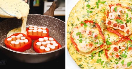 Omlet z papryką, serem i parówkami. Błyskawiczne i pyszne śniadanie
