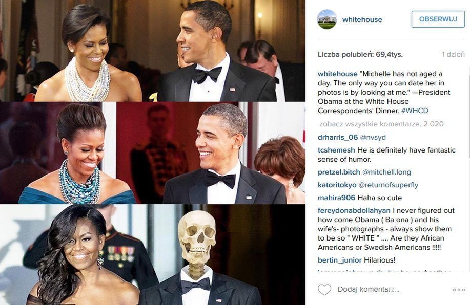 Barack Obama i Michelle Obama na zabawnym zdjęciu, które pojawiło się na oficjalnym profilu Białego Domu na Instagramie (fot. Instagram)