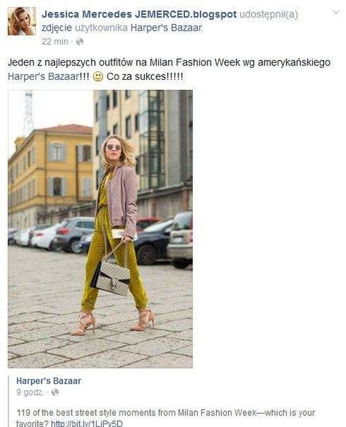 Jessica Mercedes wyróżniona przez "Harper's Bazaar" za stylizację na Milan Fashion Week (fot. Facebook.com/jemerced)