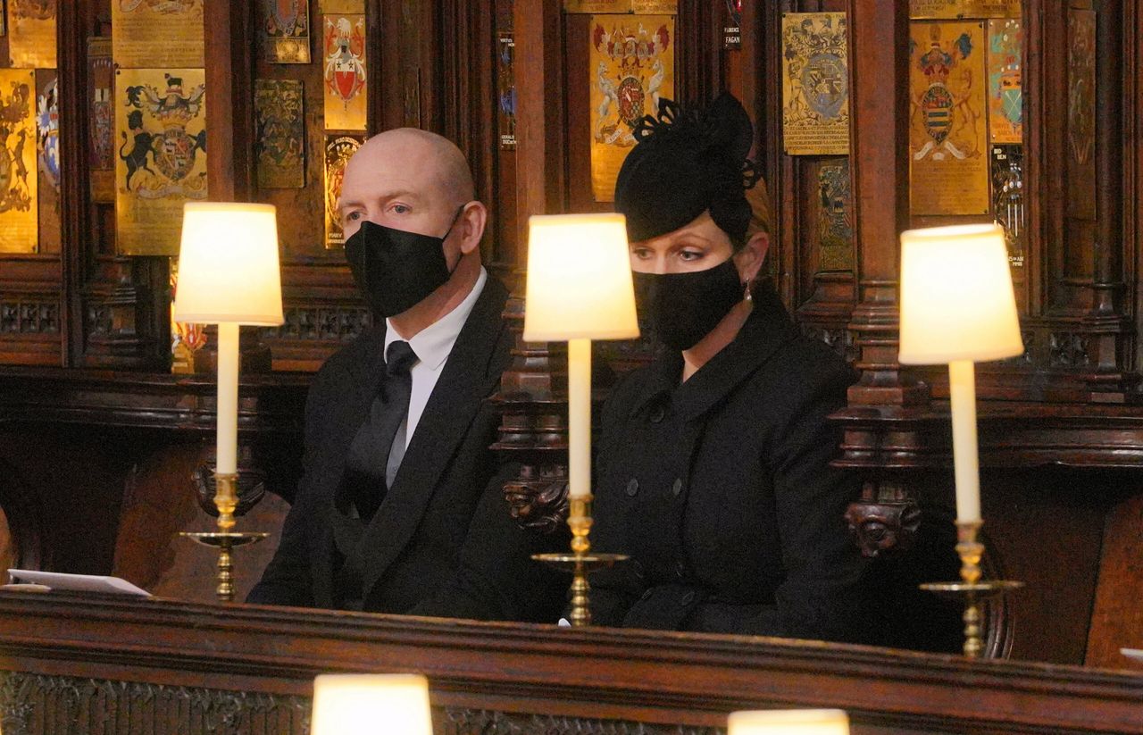 Mike Tindall i Zara Tindall na pogrzebie księcia Filipa