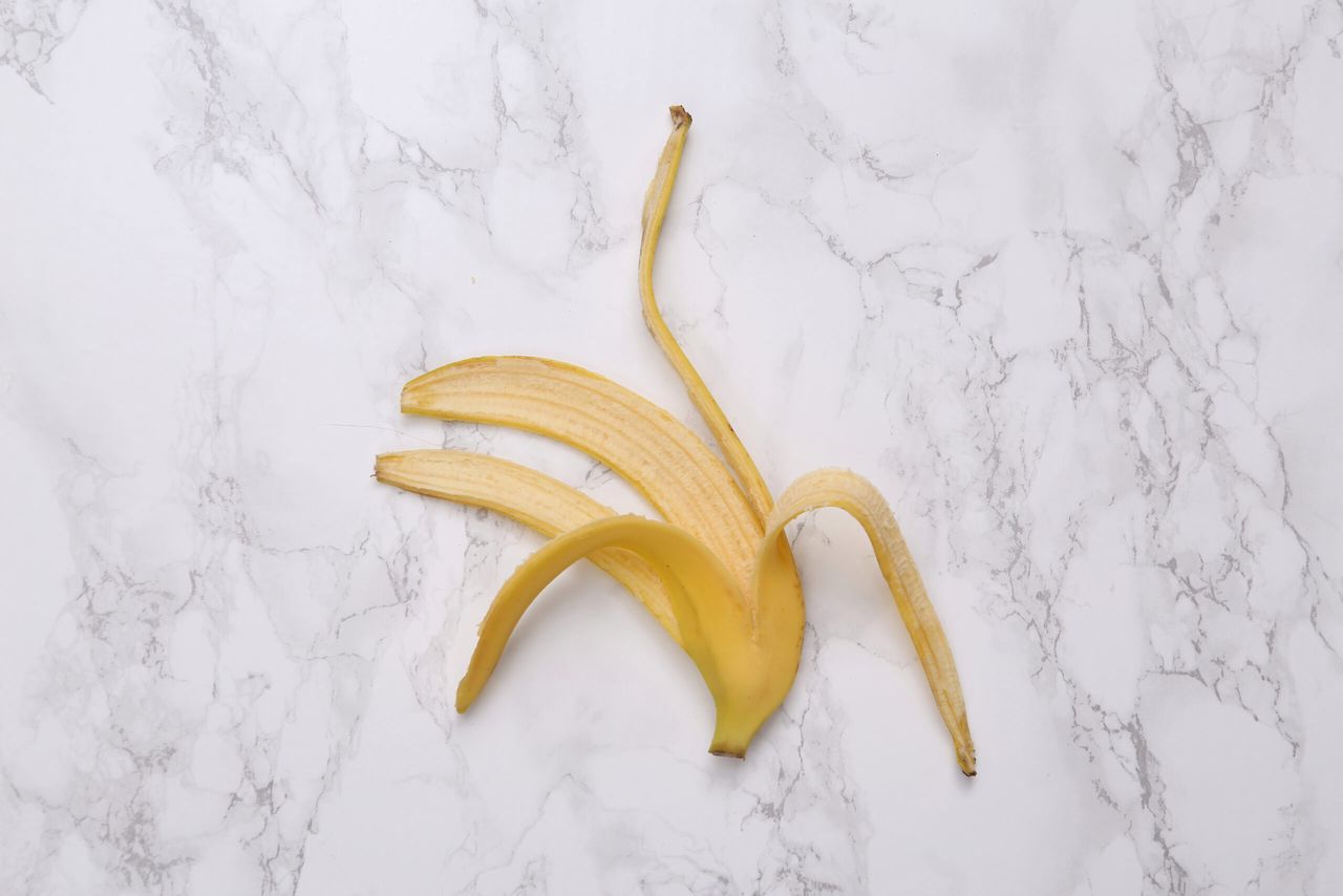 Banana peel on marble surface