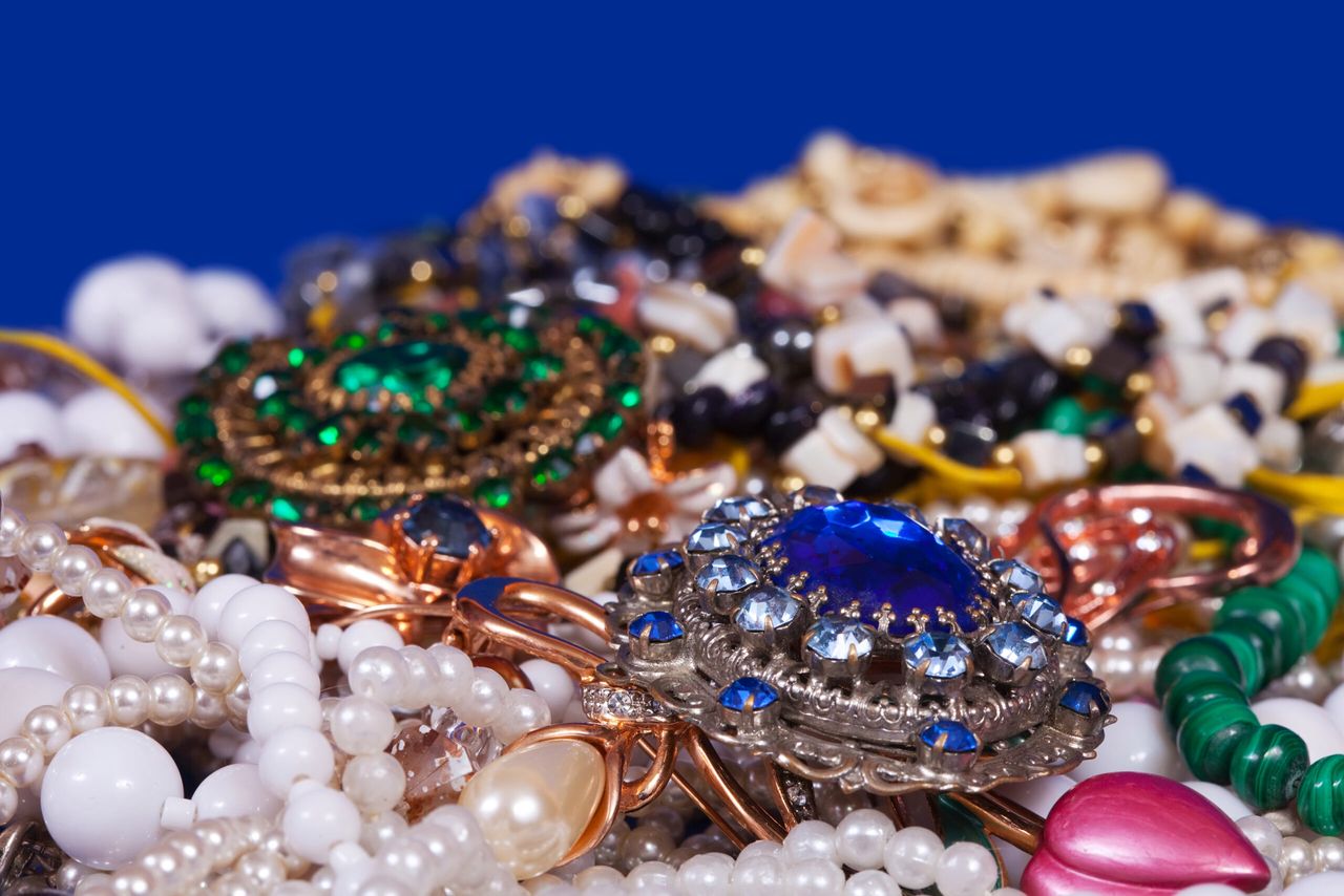 Close up of many differently jewellery background
