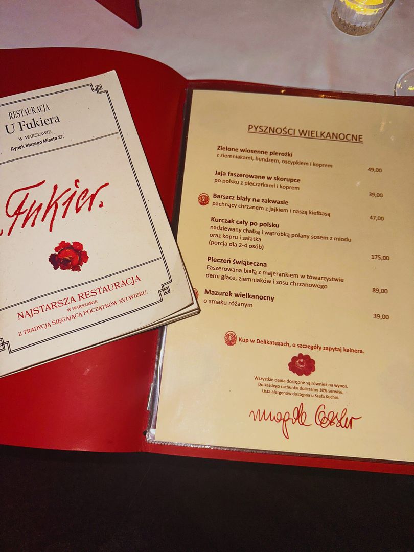Menu u Fukiera- Pyszności