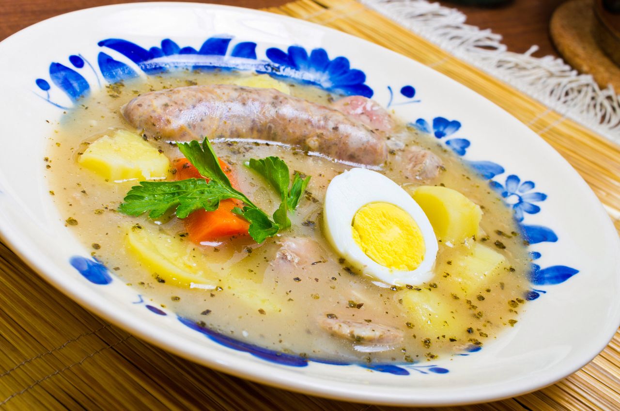 Traditional polish Zurek soup (sour-rye soup)