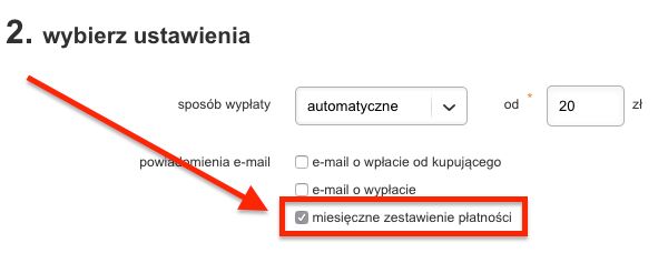Ustawienia miesięcznego zestawienia płatności Allegro 