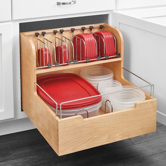 Kitchen Drawer Organizer for Plastic Containers and Lids