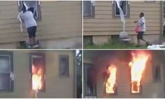 Przerażające nagranie. Kobieta podpala dom, nikt nie reaguje
