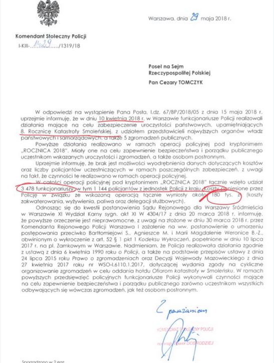 Odpowiedź Komendanta Głównego Policji na zapytanie posła Cezarego Tomczyka 