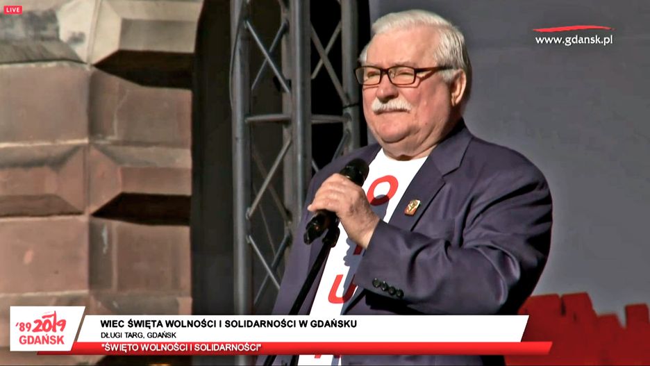 Gdańsk. Lech Wałęsa na Długim Targu 