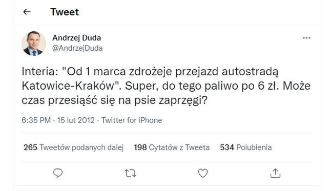 Skrin tłita Andrzeja Dudy