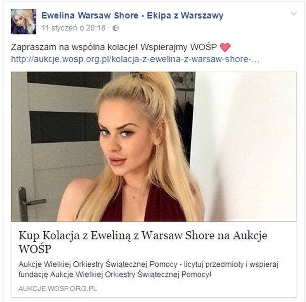 Ewelina z Warsaw Shore wystawiła kolację ze sobą na aukcję WOŚP