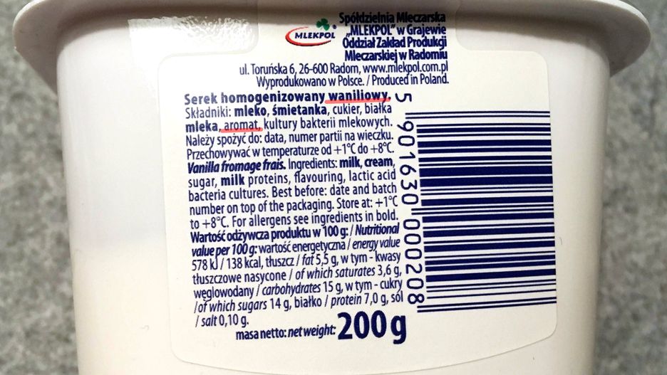 W składzie może być "aromat", o ile w 95 proc. pochodzi z wanilii. 
