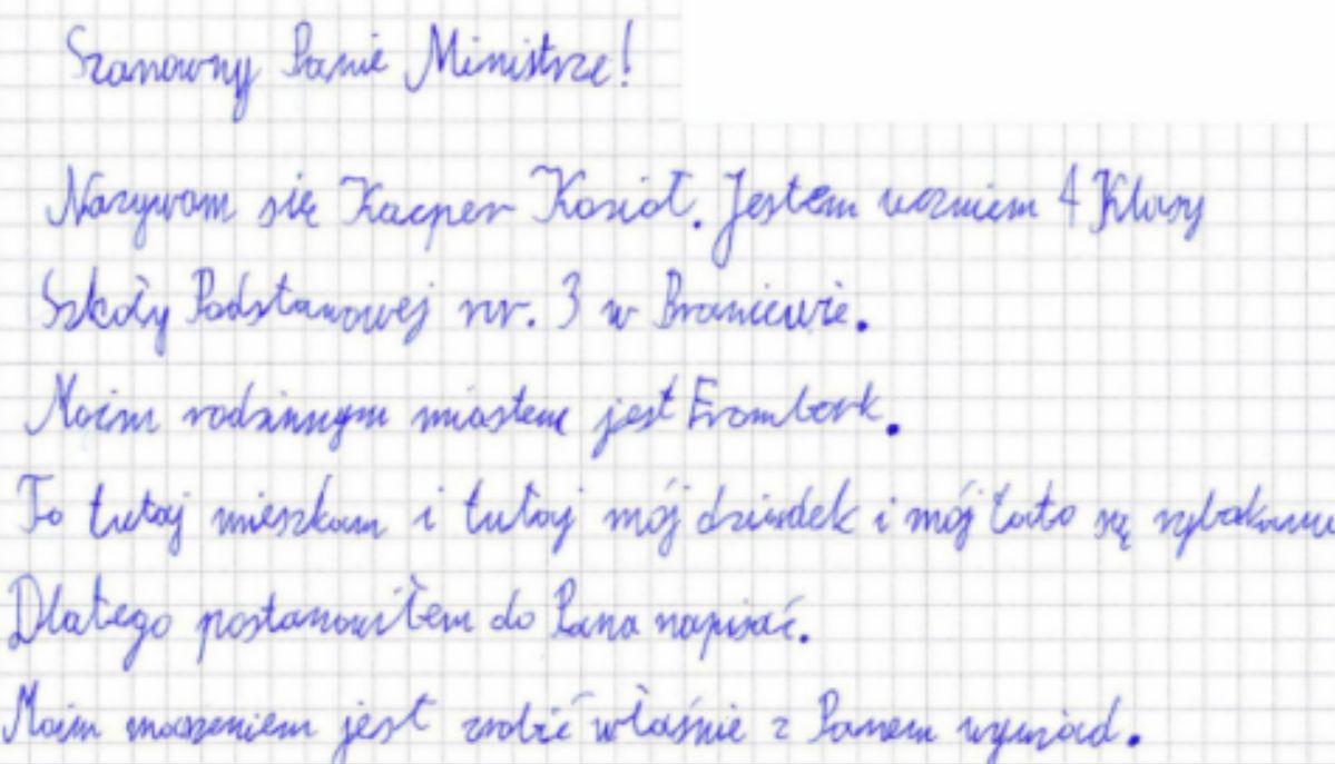 10-latek napisał list do ministra. 'Ta sprawa jest dla mnie bardzo ważna"