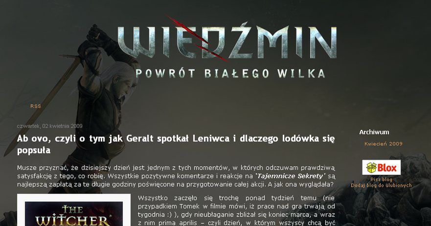 Konsolowy Wiedźmin ma swojego bloga