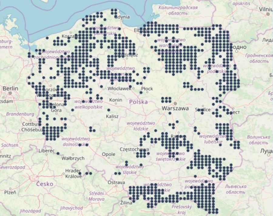 Gdzie w Polsce występują wilki - mapa naukowców Instytutu Ochrony Przyrody PAN. 