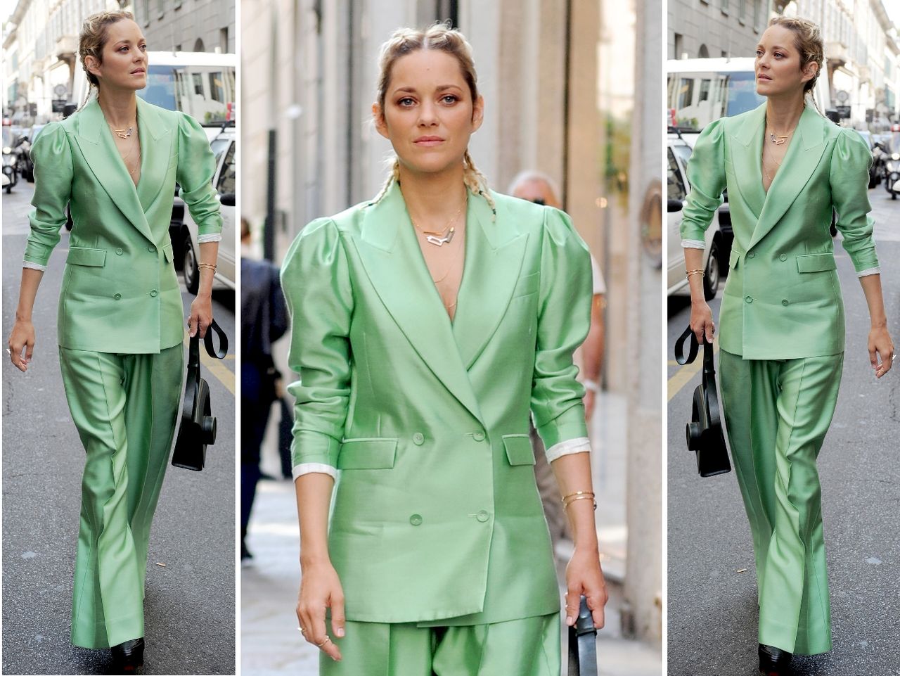 LOOK OF THE DAY: Marion Cotillard w pistacjowym garniturze oversize