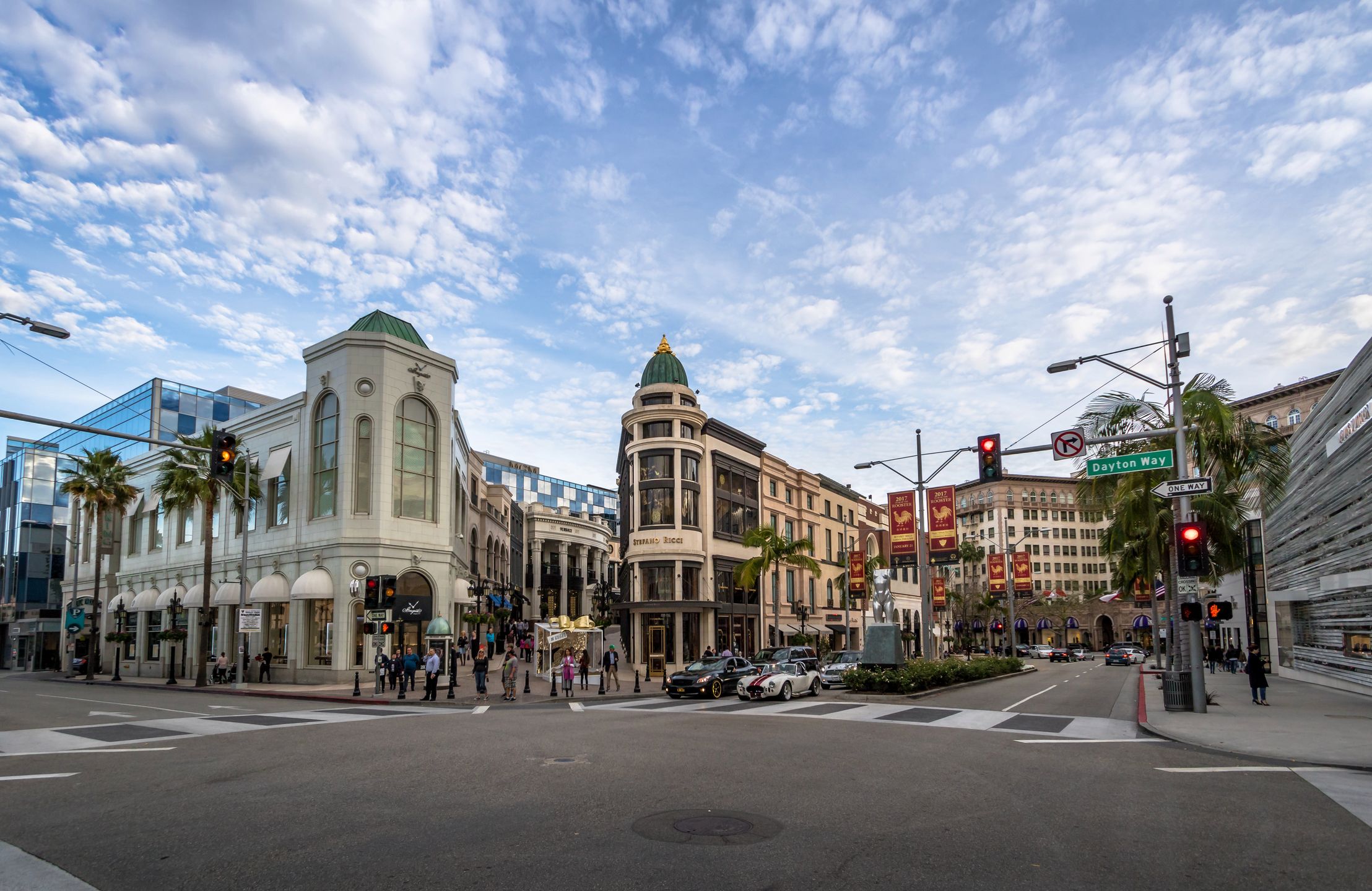 BEVERLY HILLS, USA - January 07, 2017: Rodeo Drive Street with stores in Beverly Hills - Los Angeles, California, USA 