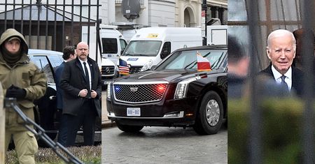 Joe Biden w Warszawie. Ulice zablokowane, wszędzie mundurowi, a środkiem mknie "Bestia". Zdjęcia paprazzi