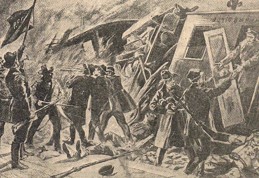Rysunek przedstawiający akcję OB PPS pod Rogowem 1906 