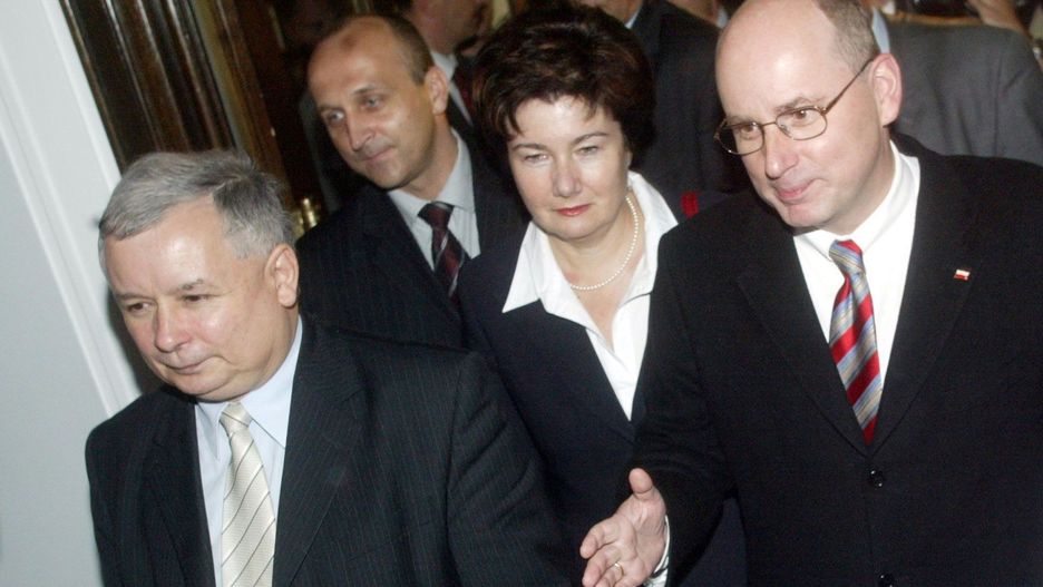2005 rok. Od lewej: Jarosław Kaczyński, Kazimierz Marcinkiewicz, Hanna Gronkiewicz-Waltz, Jan Maria Rokita.