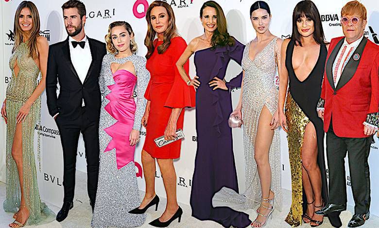 Eleganckie gwiazdy na imprezie oscarowej u Eltona Johna: Miley Cyrus, Heidi Klum, Caitlyn Jenner, Adriana Lima