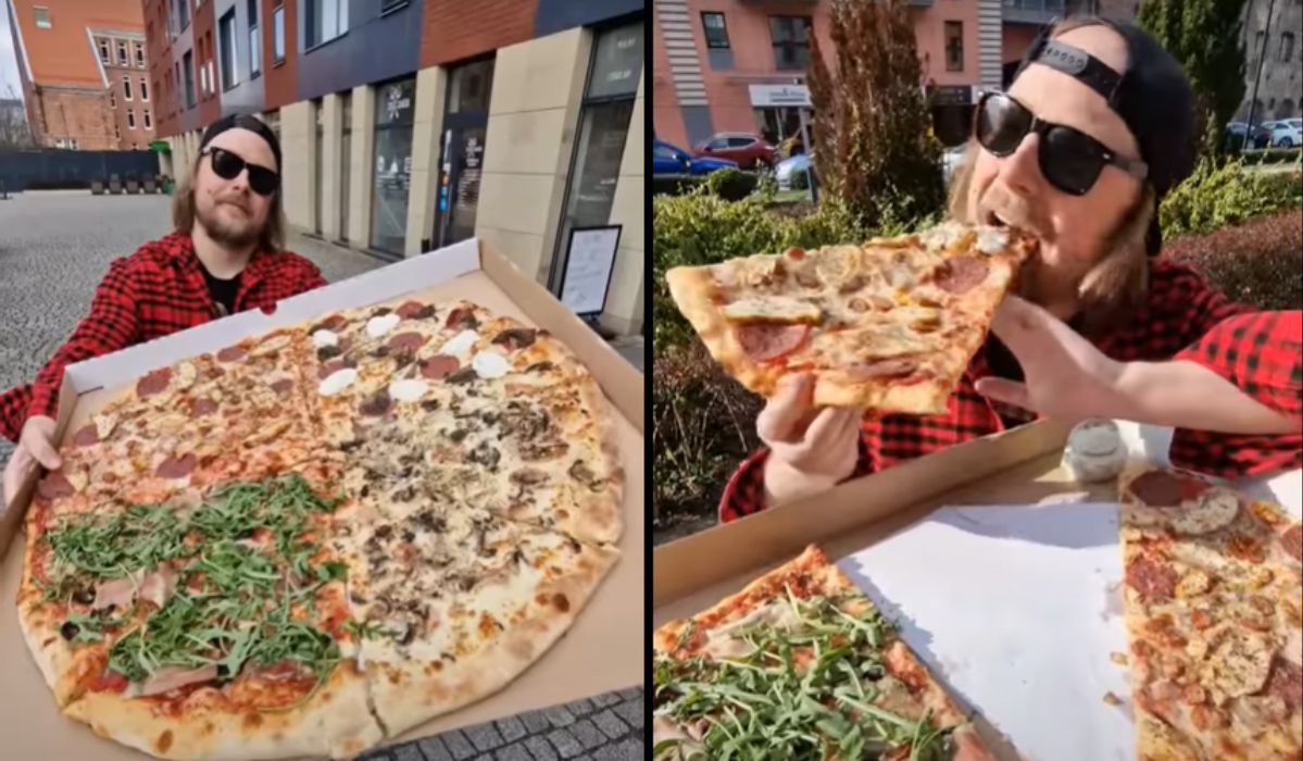 Mr Kryha zmierzył się z pizzą gigant - Pyszności; Fot. YouTube: Mr Kryha (screenshot)