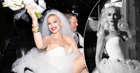 Gwen Stefani i Blake Shelton już po ślubie. Sukienka piękna, ale my patrzymy na nietypowe buty panny młodej. Widać mocną inspirację stylem country