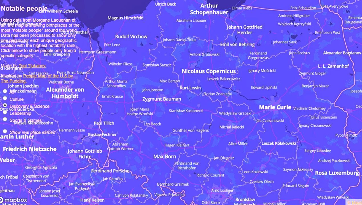 Interaktywna mapa miejsc urodzin sławnych ludzi na całym świecie. Takiej mapy jeszcze nie było!