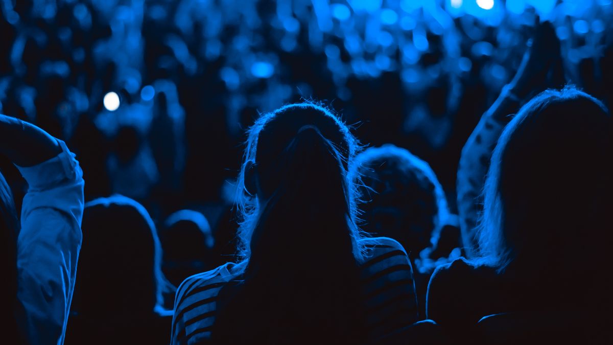 the viewer sits on the concert back, silhouette