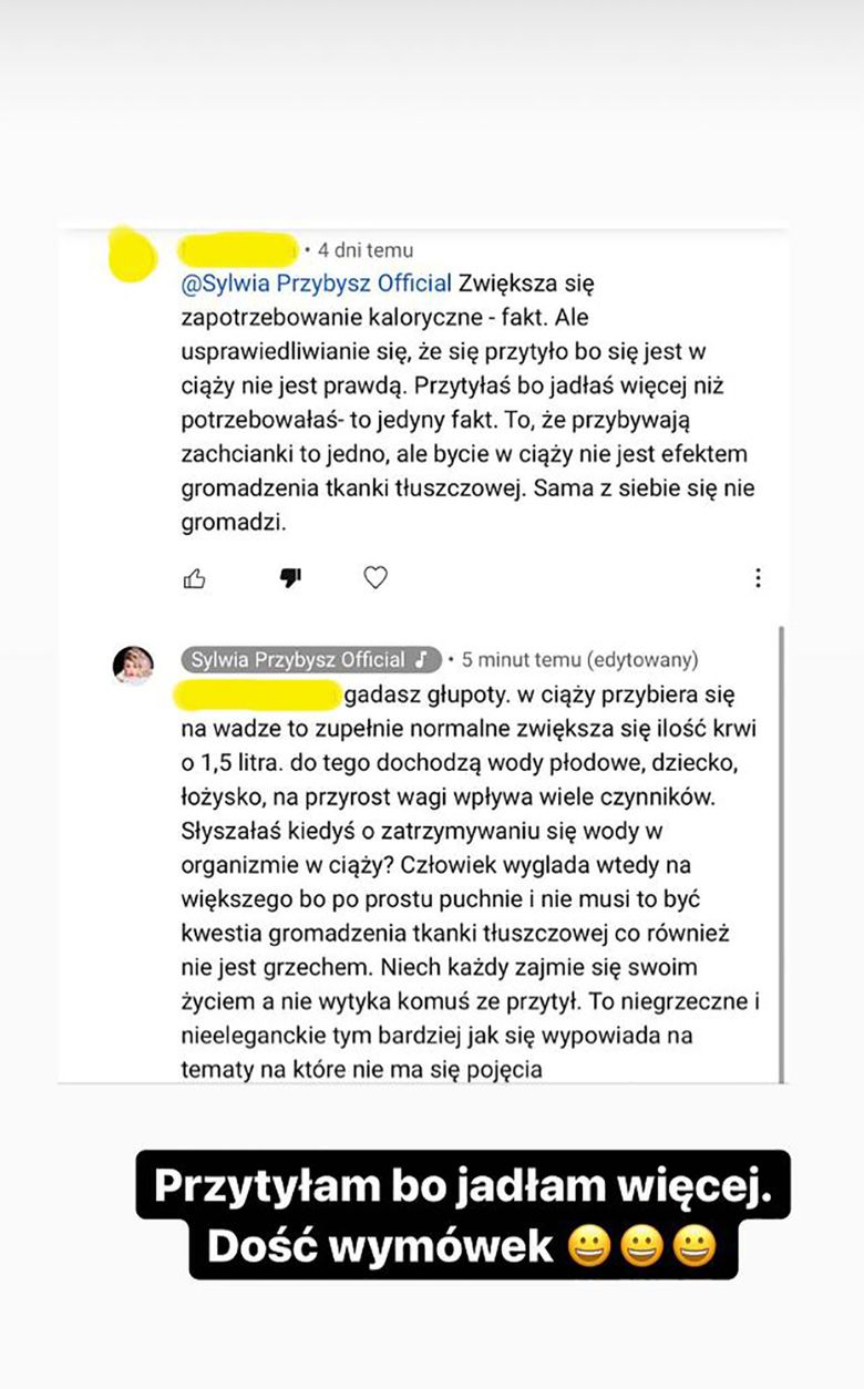 Sylwia Przybysz odpowiada na krytykę internauty