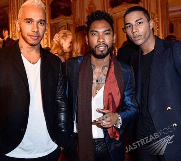 Lewis Hamilton podczas tygodnia mody w Paryżu. Na zdj. od lewej: Lewis Hamilton, wokalista R&B Miquel i projektant Balmain Olivier Rousteing (fot. Instagram)