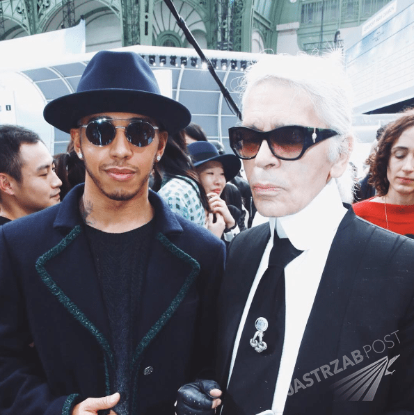 Lewis Hamilton na pokazie Chanel z Karlem Lagerfeldem (fot. Instagram)