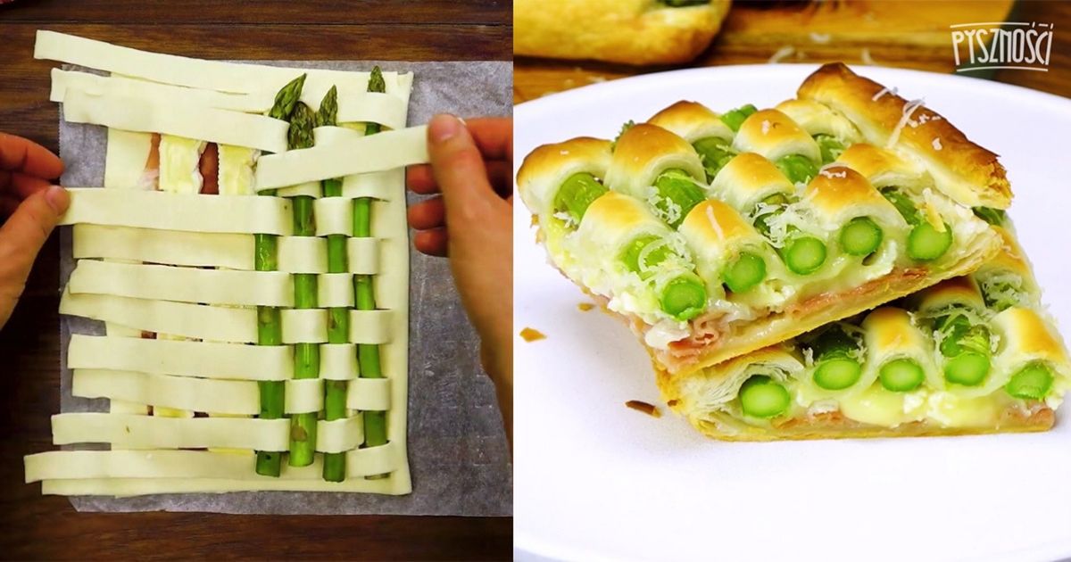 Efektowny przekładaniec z ciasta francuskiego z szynką i szparagami. Przygotujesz go w 30 minut!