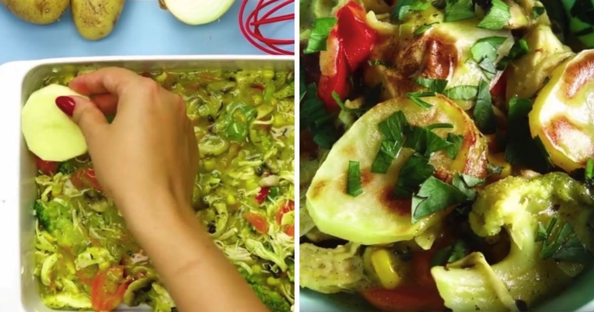 Zapiekanka z kurczakiem pod ziemniakami