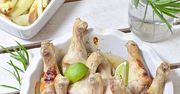 Pałki kurczaka w miodzie z pieczonymi frytkami z warzyw