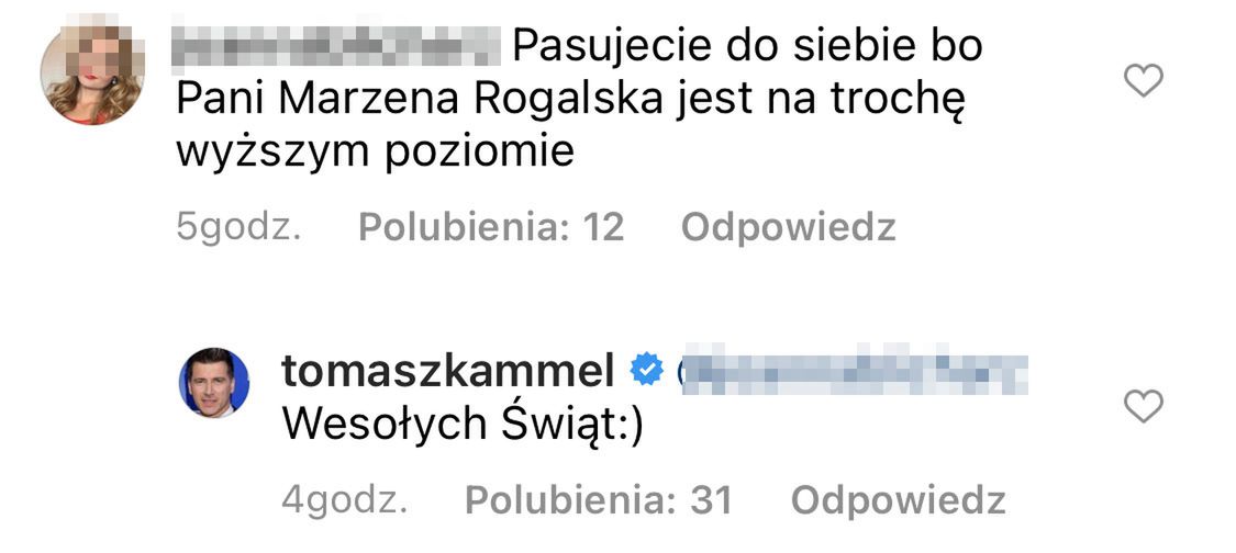 Internautka skomentowała post Tomasz Kammela