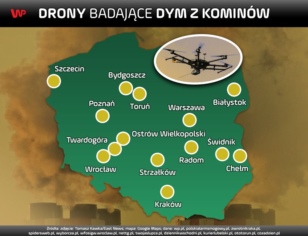 Gdzie drony badają dym z kominów. 