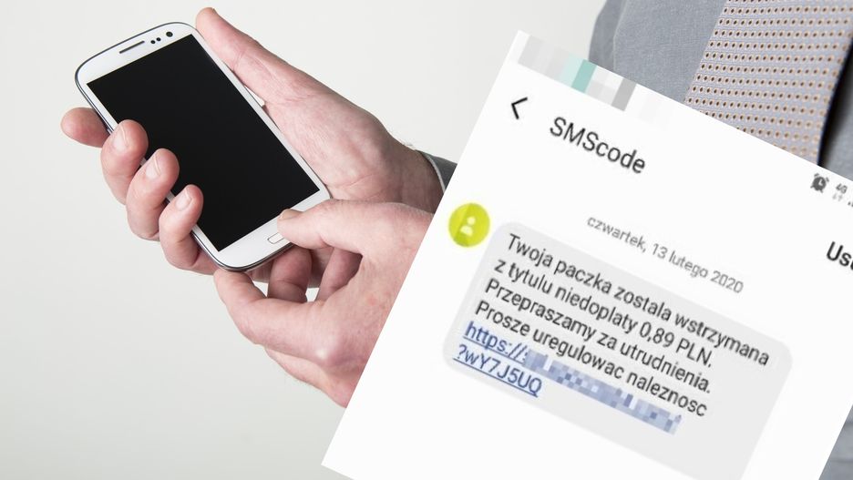 SMS wysyłany przez oszustów.